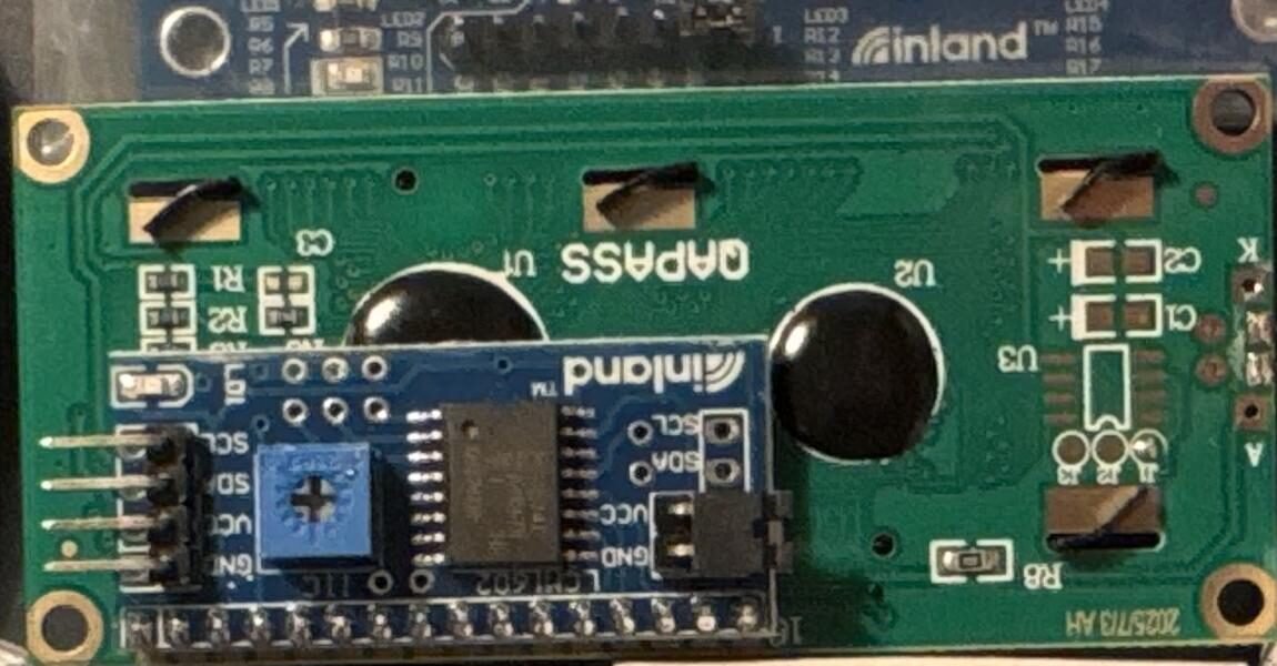 16x2 Character LCD with I2C Backpack (QAPASS panel / "inland" backpack)